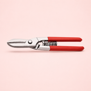 Cisaille à tôle robuste avec mâchoires dentelées tranchantes, poignée rouge, action à ressort, outil de coupe de tôle pour usage professionnel en atelier - Product Image 1