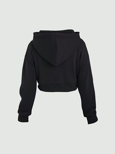 Sweat-shirt décontracté à capuche et doublure, design uni tendance, coupe courte, manches longues, idéal pour le printemps, l'automne et l'hiver - Product Image 3