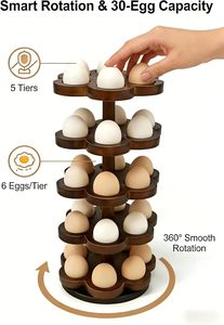 Organizador de Huevos Giratorio de Madera de Acacia, Estante de Almacenamiento de Huevos de 5 Niveles que Ahorra Espacio, Capacidad para 30 Huevos, Estante Organizador para Encimera de Cocina - Product Image 5