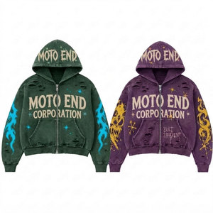 Sudadera con Capucha Oversize Verde Granate para Hombre, Estilo Urbano, de Algodón Afelpado, con Efecto Desgastado y Lavado Ácido, Bordada, para Invierno - Product Image 3