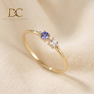 แหวนทองคำแท้ 14KT สไตล์มินิมอลใหม่ ประดับเพชรเลี้ยงในห้องปฏิบัติการและแทนซาไนต์ รับรองโดย IGI เครื่องประดับสำหรับผู้หญิง เหมาะสำหรับทุกโอกาส - Product Image 3