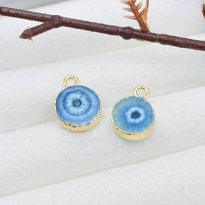 Pendentif Aqua Solar Quartz Gold Edge |   Breloque ronde bohème en pierre précieuse |   Fournitures pour la fabrication de bijoux en pierre Druzy |   Cadeau unique - Product Image 1