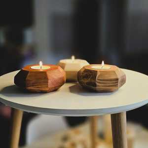 Unique Shape Modern Wooden <b>Tea</b> Light Holder Artisan Crafted Geometric Candle <b>Stand</b> for Contemporary Home Decoration - Product Image 5