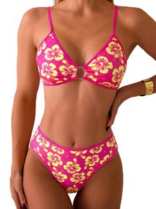 Conjunto de bikini personalizado OEM, traje de baño estampado para mujer, estampado floral brillante, conjunto de bikini de dos piezas para verano y playa para damas. - Product Image 1