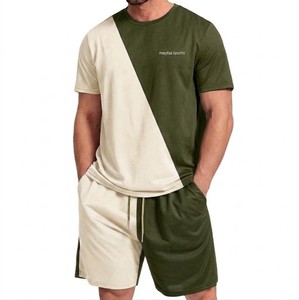 Ensemble décontracté été 2026 pour homme : T-shirt col rond et short en maille bicolore, deux pièces en tissu doux - Product Image 4