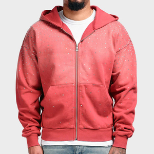 Nouveau Sweat à Capuche Rouge Zippé pour Homme 2026, Motif à Pois Strass, Tendance, Personnalisable, OEM ODM - Product Image 1