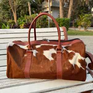 Bolsa de Viaje de Piel Auténtica OEM con Cierre de Cremallera, Bolsa de Fin de Semana Hecha a Mano de Piel de Vaca LHODB-0120 - Product Image 2