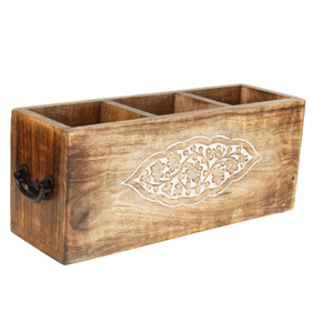 Organizador de cubiertos con divisores resistentes, tipo soporte de madera, de un solo nivel, para cubiertos, condimentos y utensilios de fiesta - Product Image 3