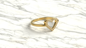 Bague de luxe en or 18 carats avec cœur ouvert et diamants, bague délicate pavée de diamants ronds, bijou empilable, cadeau romantique de fiançailles pour femme - Product Image 3