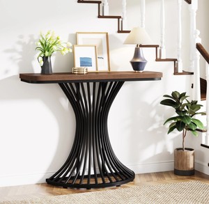 Console moderne en bois de noyer avec base en métal noir pour l'entrée ou le salon - Product Image 3