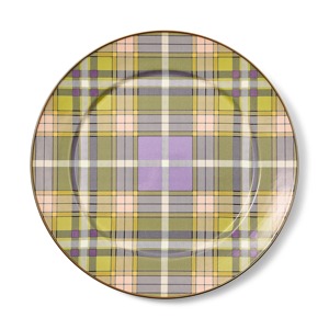 Round <b>Ceramic</b> Flat <b>Plate</b> Purple Checkered Handpainted Modern Design Dishes & <b>Plates</b> - Product Image 4