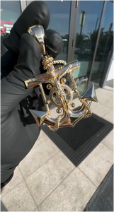 Pendentif Crucifix Ancore Jésus Chrétien en Or Blanc 10K et Or Jaune Certifié IGI de Haute Qualité, Style Rétro Hip Hop Marine, Vente en Gros - Product Image 2