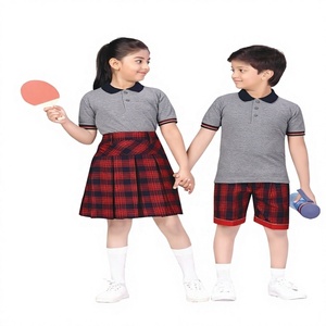Ensemble uniforme sportif unisexe pour enfants : T-shirt à col contrastant, short à carreaux, jupe pour garçons, idéal pour l'école (polyester/coton) - Product Image 4