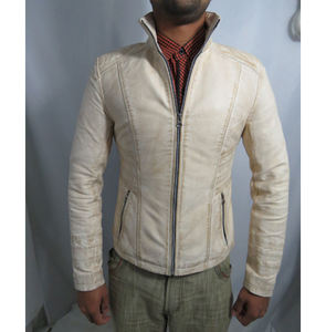 Chaquetas de cuero genuino para hombre en color beige o de color, impermeables, a prueba de viento, de corte ajustado, para invierno, estilo motociclista, enceradas. - Product Image 6