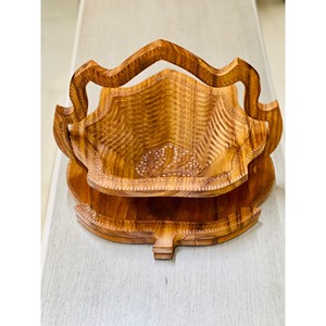 Cesta para Pan de Madera Maciza Teñida de Nogal con Separador - Venta al por Mayor Hecha a Mano - Product Image 6