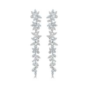 14K Gold Floral Lab Grown Diamond Drop Earrings Round Cut Bridal Wedding Pave Cluster Long Dangle Earring Pair For Women - Product Image 3