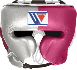 Winning Head Guard High Quality <b>Pink</b> White Leather Laced Lightweight Boxing Training - Product Image 5