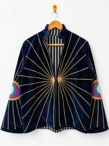 เสื้อโค้ทปักลายตาปีศาจสไตล์โบฮีเมียน งานแฮนด์เมดสำหรับผู้หญิง ผ้ากำมะหยี่ปักลายซูซานี เหมาะสำหรับงานเทศกาลและงานแต่งงาน - Product Image 2