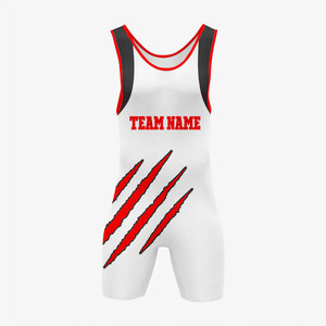 Singlet de Lucha Libre Personalizado, Diseño de Garra Roja sobre Fondo Blanco, Impresión por Sublimación, Ajustado, Absorbe la Humedad, Ropa Deportiva para Artes Marciales para Hombres Adultos - Product Image 5