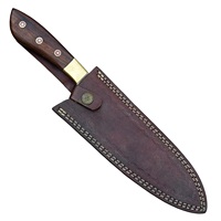 Pisau Koki Baja Damaskus Dengan Sarung Kulit Gagang Kayu Rosewood Full Tang Dapur Kekerasan Tinggi Ekstra Tajam Gagang Kayu Rosewood