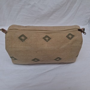 Women's Vintage Geometric Pattern Handwoven Dhurrie Cotton Tote Cosmetic <b>Bag</b> Chains Zipper Closure <b>Medium</b> <b>Size</b> Eco-Friendly - Product Image 1