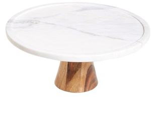 Soporte de mármol para tartas con base de madera, elegante exhibición de postres para bodas, fiestas y decoración del hogar - Product Image 1