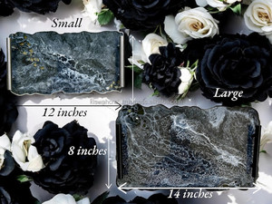 Plateau décoratif en résine époxy noire fait main, design géode, plateau de vanité, cadeau de pendaison de crémaillère, art fonctionnel en forme de géode - Product Image 3