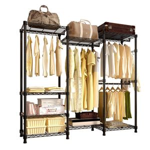 Appendiabiti in metallo resistente, portatile, per armadio domestico, con appendiabiti e cassetto in tessuto, scaffale e barre portabiti in filo metallico - Product Image 3