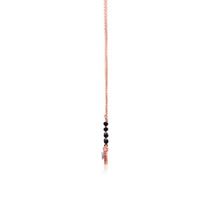 Collier Mangalsutra Papillon Plaqué Or Rose 14K avec Diamants Ronds de Laboratoire Certifiés IGI et Chaîne à Perles Noires pour Femme - Product Image 3