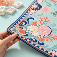Tapis de Mahjong Américain en Néoprène Premium Antidérapant 33x33 Pouces, Motif Coquillage Corail Vert Océan, Design Original