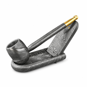 Jexmoo Custom Handmade Damascus Steel Premium Metal Reusable Smoking Pipe with Leather Sheath & Damascus <b>Stand</b> Perfect for Gifts - Product Image 1