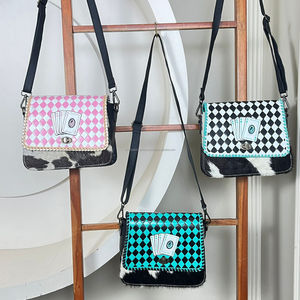 2025 Trendy Fashion Tooled Cowhide Leather Checkered Pattern with Playing Card Cowgirl Style <b>Crossbody</b> & Shoulder <b>Bag</b> for Women - Product Image 4