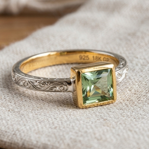 Square Green Amethyst <b>Statement</b> <b>Ring</b> 925 Sterling Silver 18K Gold Plated Gemstone Jewelry US 6 Gift for Her Trendy Jewellery - Product Image 1