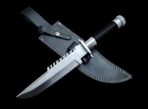 Arwin Enterprises Handmade <b>Clip</b> Point Bowie Knife D2 Steel Flat Edge Blade 3mm Thickness 15 Inch Horn Handle Leather Sheath - Product Image 6