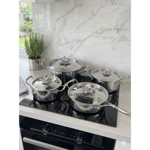 Superior Quality Stainless Steel Hand Hammered Texture Set Of 4 Luxury Ruffoni Casseroles Cookware Food Serving Kitchenware - Product Image 1