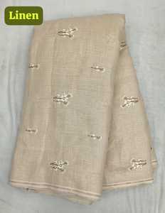 Tela de lino premium con bordado artesanal, diseño étnico para mujer, ropa de fiesta y boda, proveedor mayorista OEM de exportación de la India. - Product Image 1