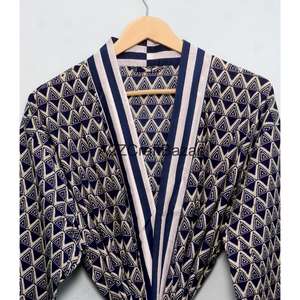 Bata Kimono de Algodón 100% Hecha a Mano con Estampado Floral y Cuello en V para Mujer, Ligera, Transpirable y Suave para Verano - Product Image 3