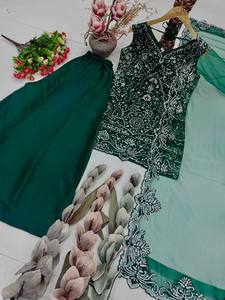 <b>Green</b> Embroidered Salwar Kameez Set for Women Traditional Indian Pakistani Outfit with Sheer Dupatta Wedding Party Wear - Product Image 5