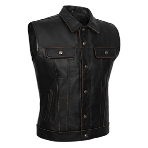 Custom Men's Trucker Real Cowhide Buff <b>Leather</b> Waistcoat Western Vest Classic <b>Sleeveless</b> <b>Jacket</b> OEM/ODM Wholesale Manufacturer - Product Image 3