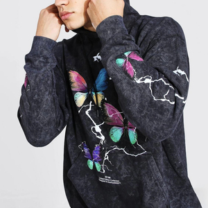 Sweat-shirt à capuche noir pour homme, coupe classique, manches ornées de strass, style streetwear, 100% coton, tissu en molleton français, écologique, hiver - Product Image 5