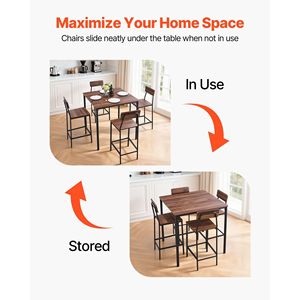 Set of 5pcs 35\" Square Pub <b>Table</b> with Four <b>Stools</b> <b>Bars</b> <b>Tables</b> Chair Set Rounded Edge Design <b>Bar</b> Furniture - Product Image 5