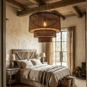 Rustic Dark Brown 3-Tier Wicker Pendant <b>Light</b> Cover Natural Woven <b>Bamboo</b> Ceiling Lamp <b>Shade</b> Wholesale for Living Room - Product Image 5