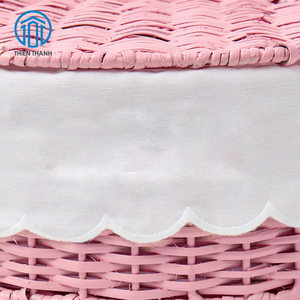 Panier de rangement en rotin rose fait main avec couvercle, organisateur en osier, boîte de rangement décorative pour la maison et la chambre d'enfant, vente en gros - Product Image 4
