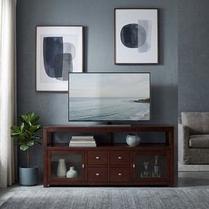 Modern Solid Wood TV <b>Stand</b> with Drawers and Glass <b>Doors</b> for Living Room Furniture Kona Coffee Color - Product Image 1