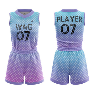 Ensemble d'uniformes de basketball personnalisés pour femmes adultes, 100 % polyester, sans manches, col en V, imprimé par transfert thermique, respirant - Product Image 1