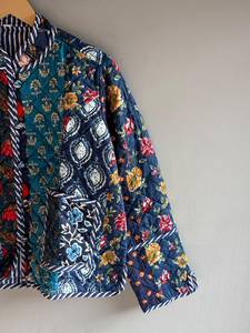 <b>Quilted</b> cotton <b>jacket</b> women Floral <b>pattern</b> mandarin collar Autumn regular length <b>jacket</b> Patch GIFT FOR HER - Product Image 3