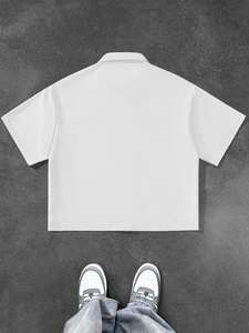 Chemise à fermeture éclair surdimensionnée blanche avec graphisme personnalisé par sublimation, vêtements de mode streetwear en gros - Product Image 3