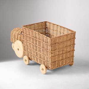 Tracteur et benne de transport artisanaux en rotin naturel pour enfants, véhicule de ferme tressé avec roues en bois roulantes pour les enfants - Product Image 2