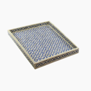 Plateau de service bleu en os incrusté, motif floral vintage, plateau décoratif en bois pour table basse, plateau de vanité écologique en gros - Product Image 2