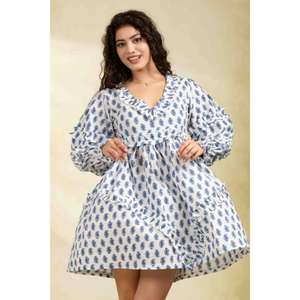 Robe courte en coton pour femmes, robe d'été bohème, tenue décontractée pour le soir, vêtement léger et respirant - Product Image 1